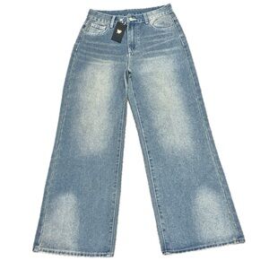 👖🛹 NVFELIX NWT Y2K Wide Leg Skater Jeans Light Wash High Rise Women’s Sz M 8/10